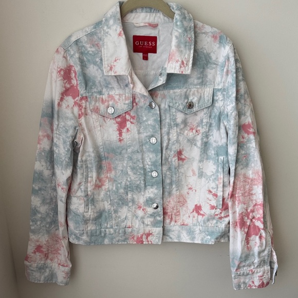 Guess Women's Tie-Dye Jean Jacket - Pink and Blue - Picture 1 of 3